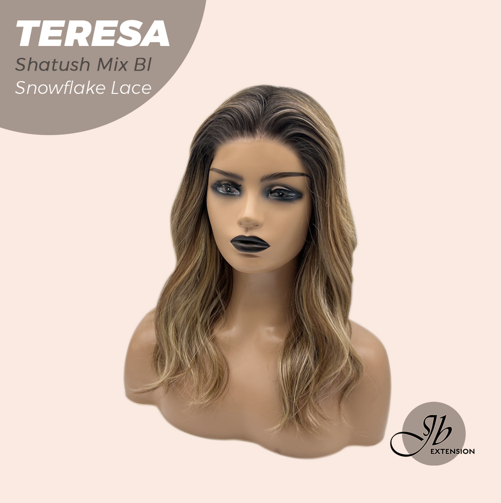 JBEXTENSION 18 Inches Shatush Mix Blonde Pre-Cut Snowflake Lace Frontlace Glueless Wig TERESA SHATUSH MIX BLONDE【PERMATEASE】【BENDY EAR TABS】- S/M