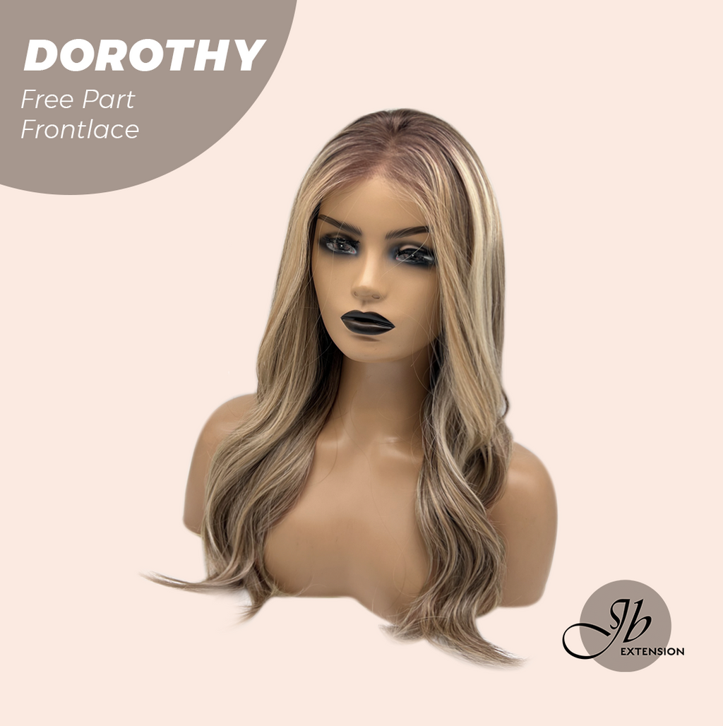 JBEXTENSION 22 Inches Mix Brown Curly Fiber X, Tangle Less Pre-Cut Free Part Frontlace Glueless Wig DOROTHY【FIBER X】
