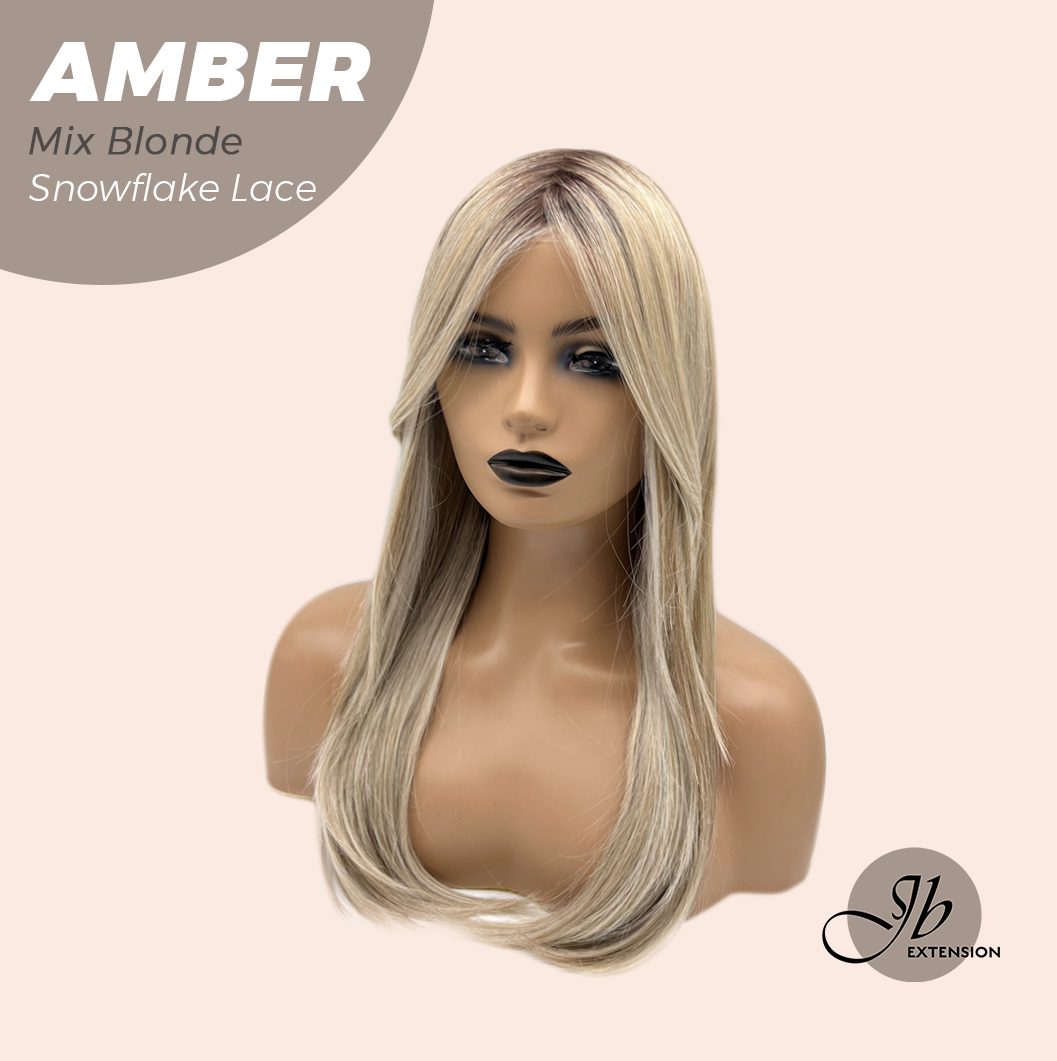 [PRE-ORDER] JBEXTENSION 21 Inches Straight Mix Blonde Pre-Cut T Part Snowflake Lace Frontlace Glueless Wig AMBER MIX BLONDE【BENDY EAR TABS】