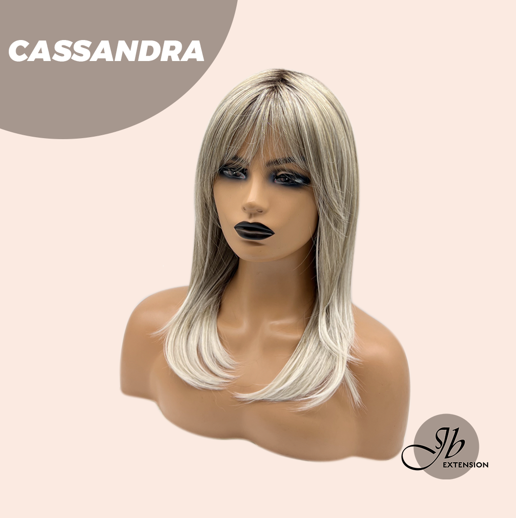 JBEXTENSION 18 Inches Ash Blonde White Wig with Bangs Women Fashion Full Machine Wig CASSANDRA【PLUS PERMATEASE】【BENDY EAR TABS】