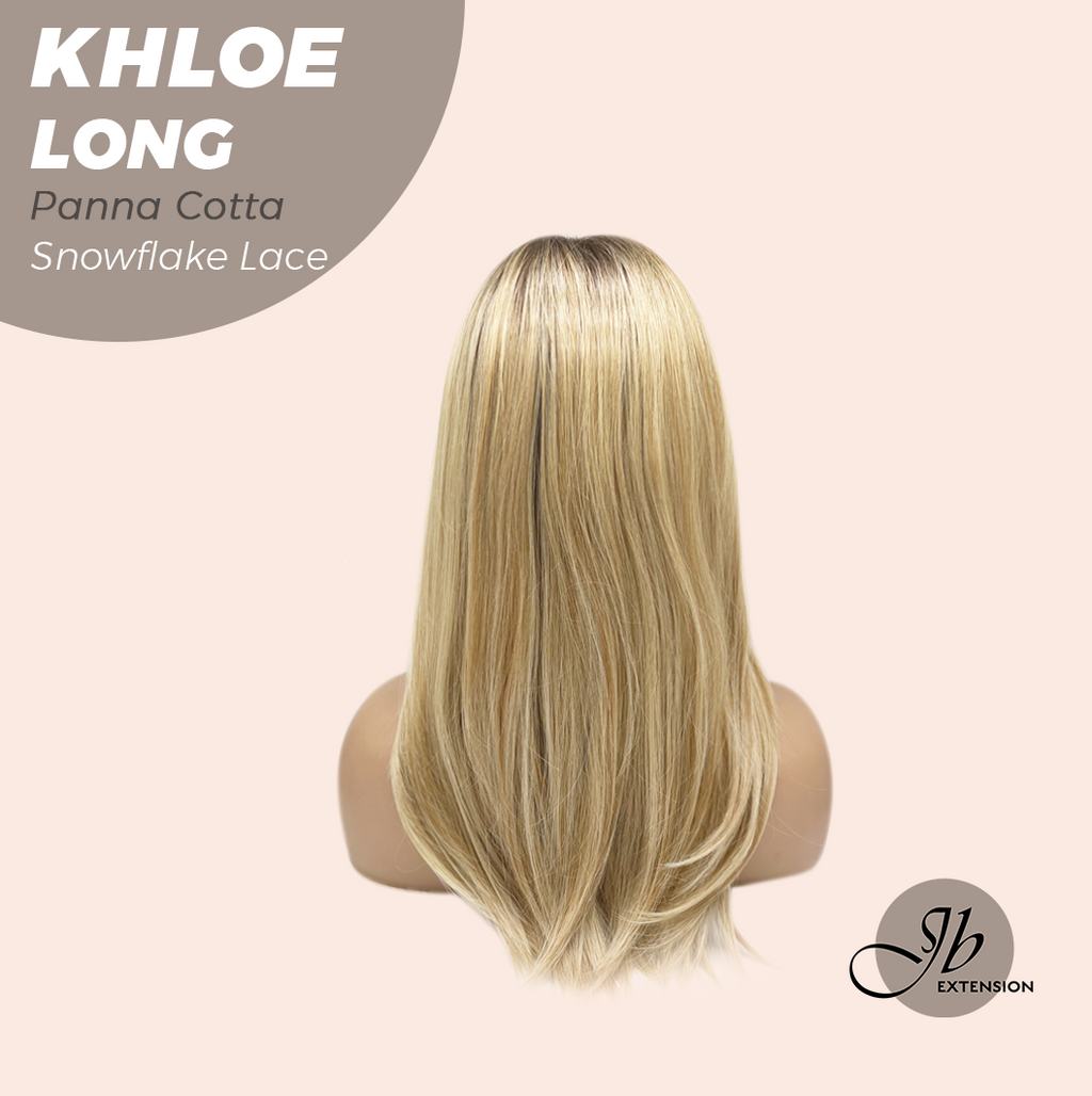JBEXTENSION 18 Inches Panna Cotta Pre-Cut Snowflake Lace Frontlace Glueless Wig KHLOE LONG PANNA COTTA【PERMATEASE】【BENDY EAR TABS】- M/L