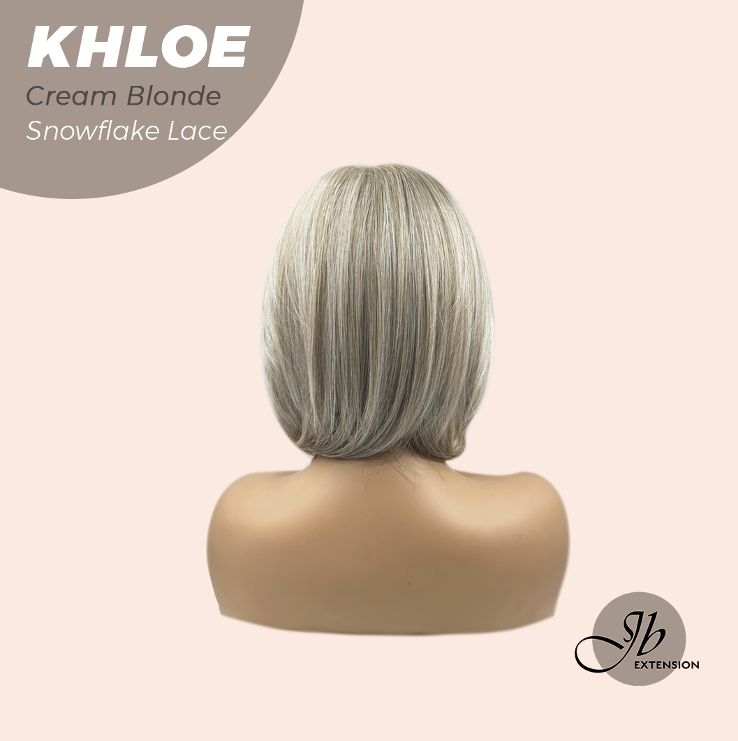 HOT OF SEASON - 12 Inches Bob Cut Cream Blonde Pre-Cut Snowflake Lace Frontlace Glueless Wig KHLOE CREAM BLONDE【PERMATEASE】【BENDY EAR TABS】- S/M