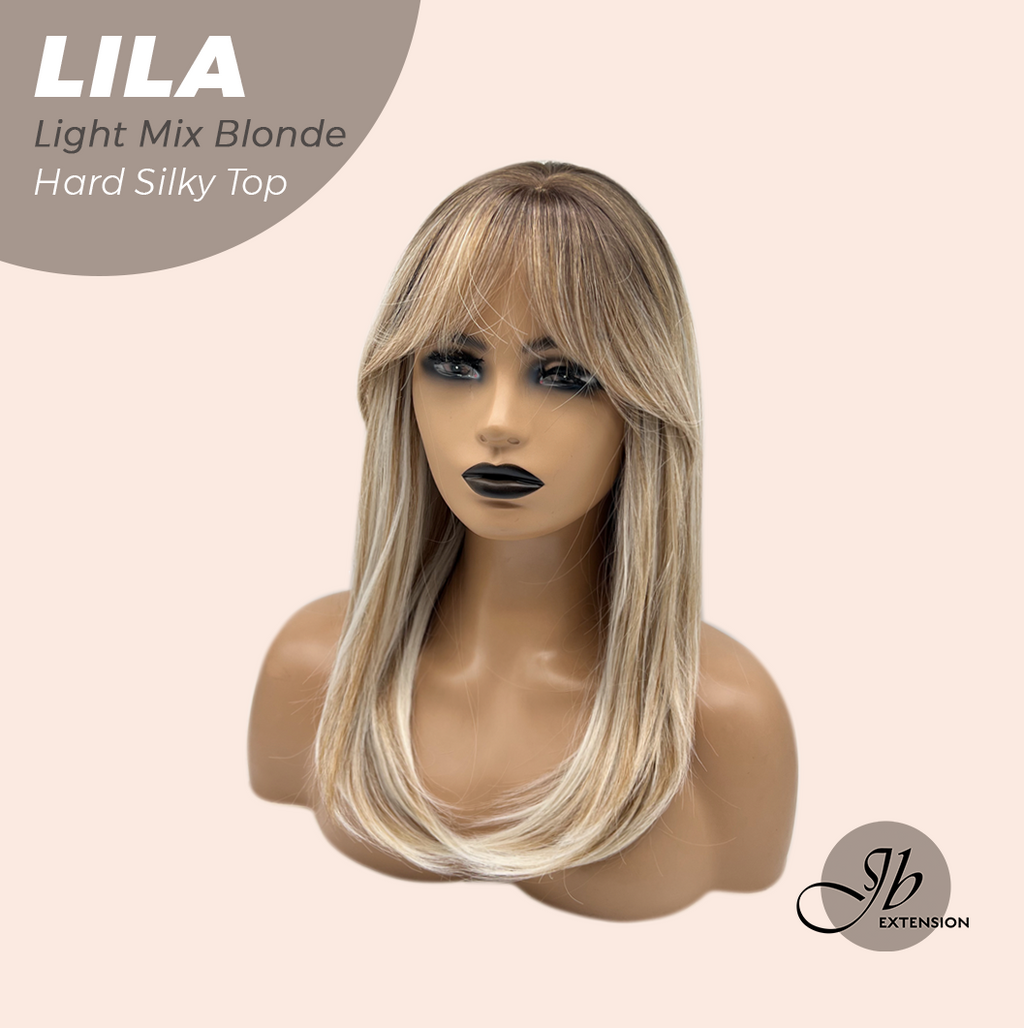 JBEXTENSION 20 Inches Scalpiana Light Mix Blonde Wolf Cut 3.5X4 Hard Silky Top Natural Scalp Effect Wig With Bangs LILA LIGHT MIX BLONDE
