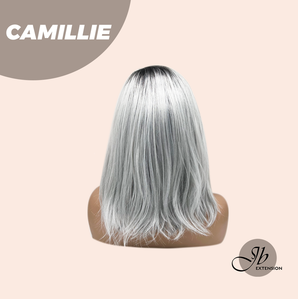 JBEXTENSION 14 Inches Grey Silver with Dark Root Women Fashion Full Machine Wig CAMILLIE【PLUS PERMATEASE】【BENDY EAR TABS】
