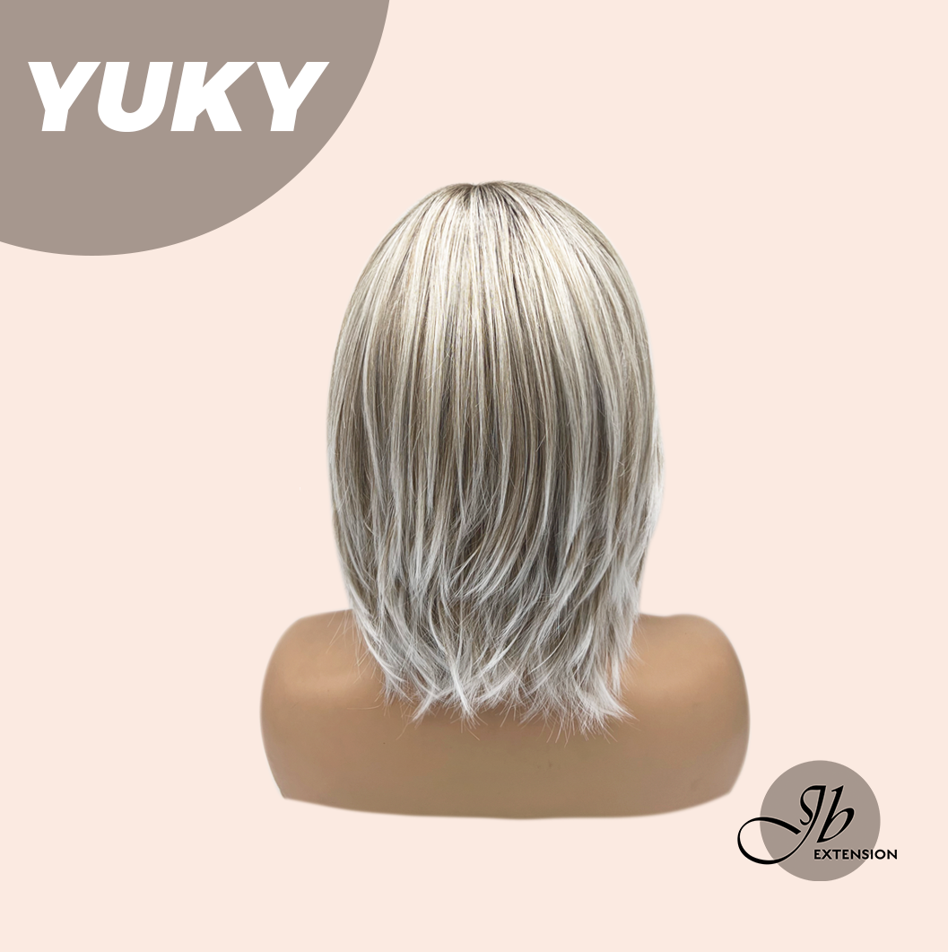 JBEXTENSION 14 Inches Ash Blonde White Wig Women Fashion Full Machine Wig YUKY【PLUS PERMATEASE】【BENDY EAR TABS】