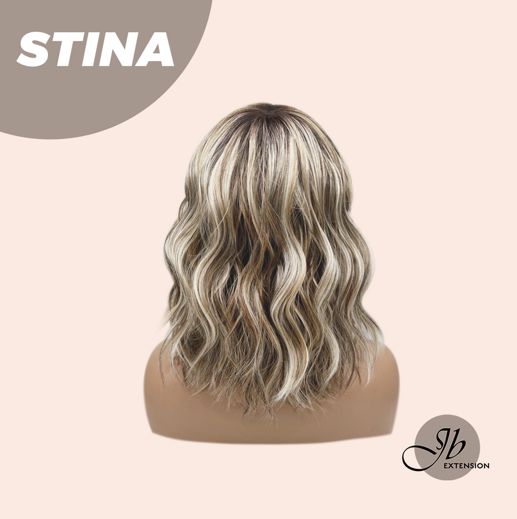 JBEXTENSION 14 Inches Wave Ash Caramel Blonde Women Fashion Full Machine Wig STINA【PLUS PERMATEASE】【BENDY EAR TABS】