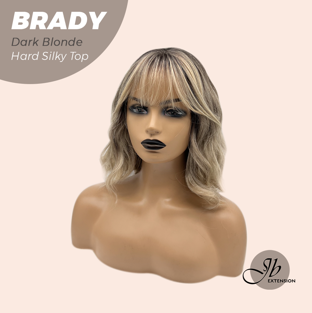 JBEXTENSION 12 Inches Scalpiana Wave Dark Blonde 3.5X4 Hard Silky Top Natural Scalp Effect Wig with Bang BRADY DARK BLONDE