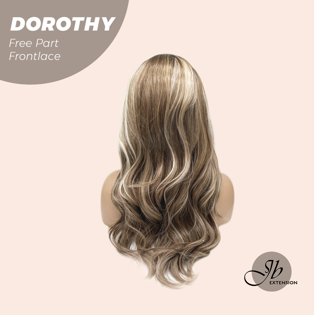 JBEXTENSION 22 Inches Mix Brown Curly Fiber X, Tangle Less Pre-Cut Free Part Frontlace Glueless Wig DOROTHY【FIBER X】