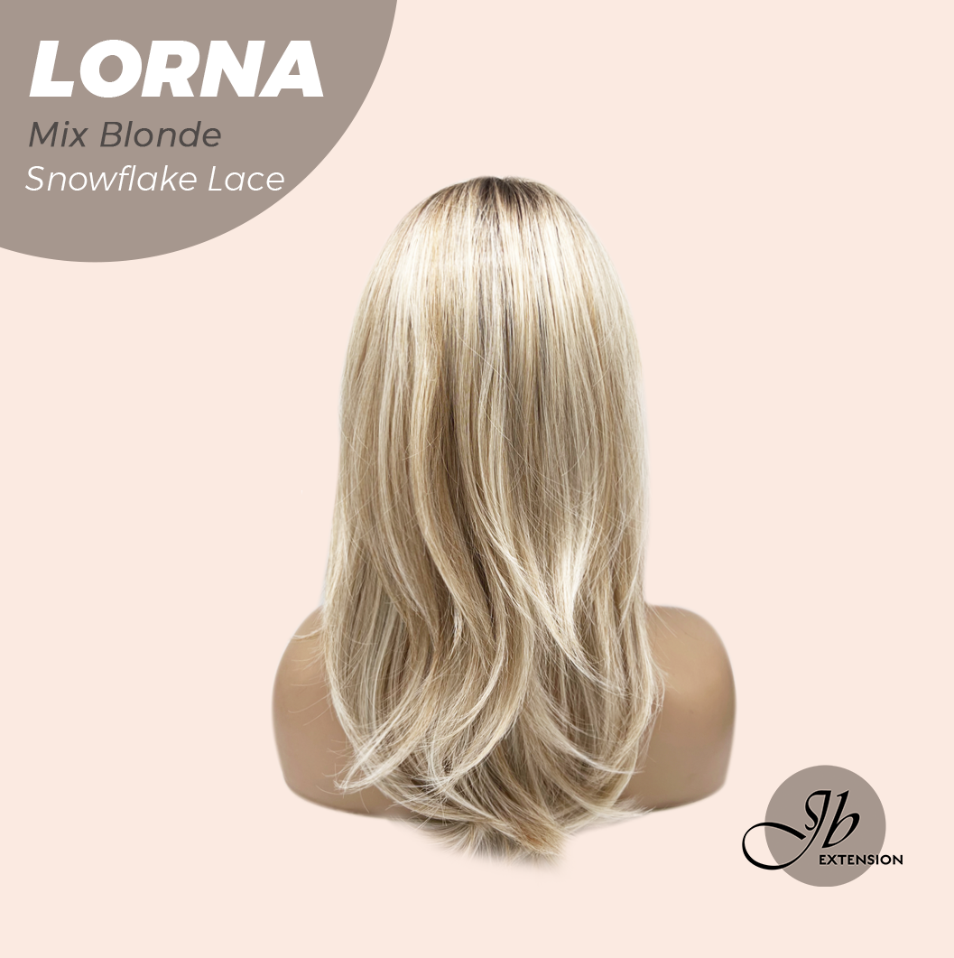 JBEXTENSION 18 Inches Mix Blonde Curly Pre-Cut Snowflake Lace Frontlace Glueless Wig LORNA SNOWFLAKE MIX BLONDE【PERMATEASE】【BENDY EAR TABS】- S/M