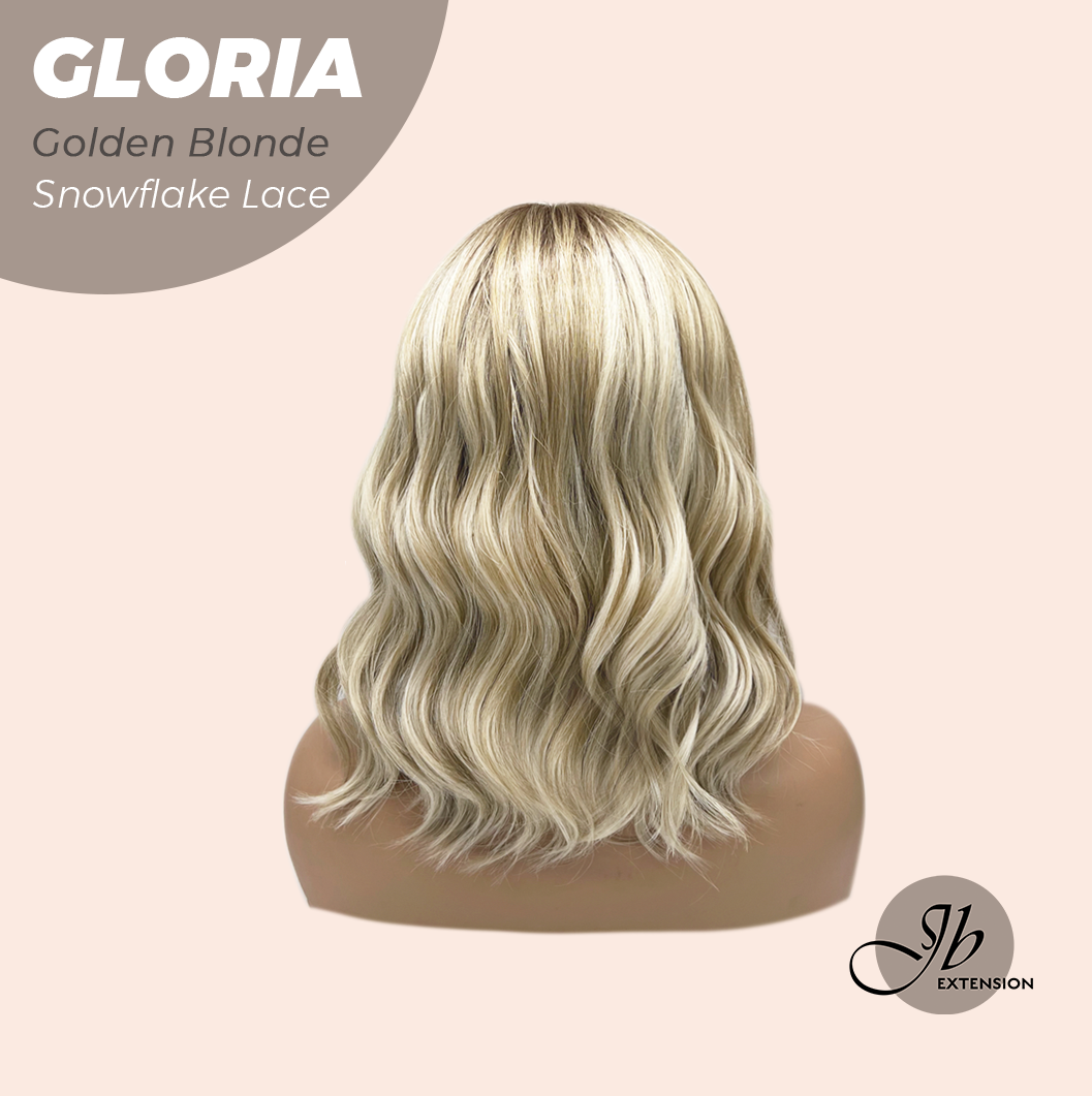 [PRE-ORDER] JBEXTENSION 14 Inches Curly Golden Blonde Wig with Bangs Pre-Cut T Part Snowflake Lace Frontlace Glueless Wig GLORIA GOLDEN BLONDE【BENDY EAR TABS】