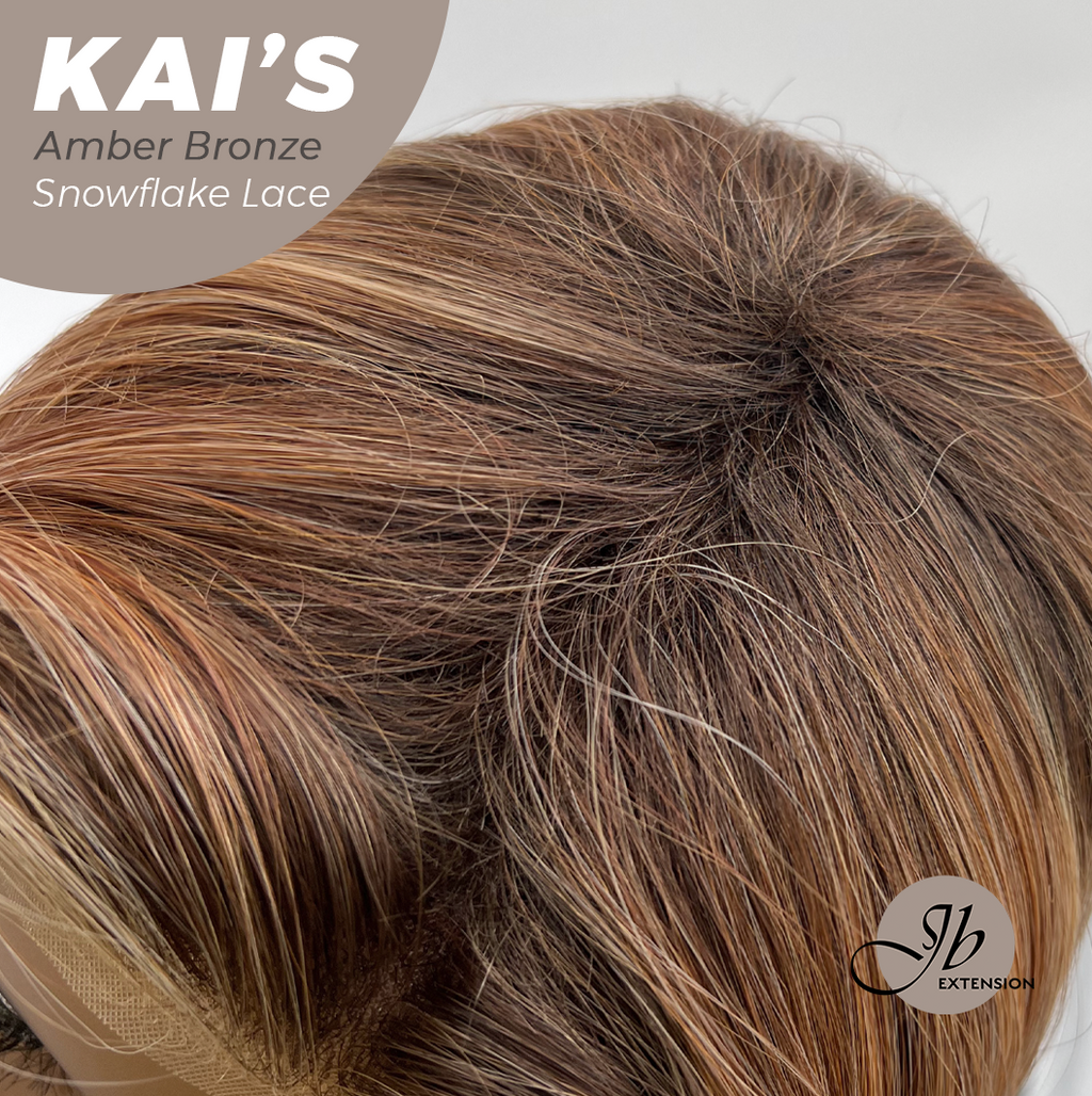 JBEXTENSION 18 Inches Amber Bronze Pre-Cut Snowflake Lace Frontlace Glueless Wig KAI'S AMBER BRONZE【PERMATEASE】【BENDY EAR TABS】- M/L