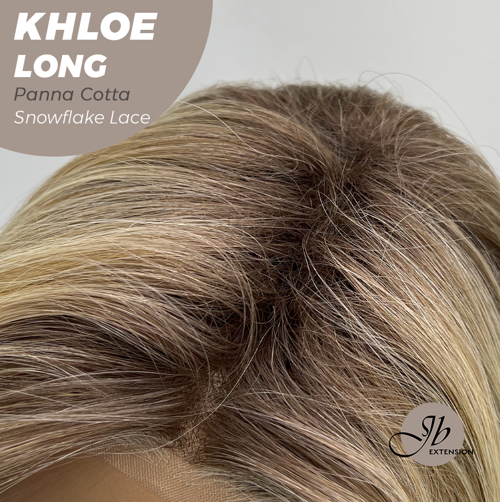 JBEXTENSION 18 Inches Panna Cotta Pre-Cut Snowflake Lace Frontlace Glueless Wig KHLOE LONG PANNA COTTA【PERMATEASE】【BENDY EAR TABS】- M/L
