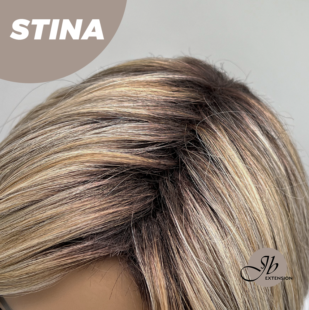 JBEXTENSION 14 Inches Wave Ash Caramel Blonde Women Fashion Full Machine Wig STINA【PLUS PERMATEASE】【BENDY EAR TABS】