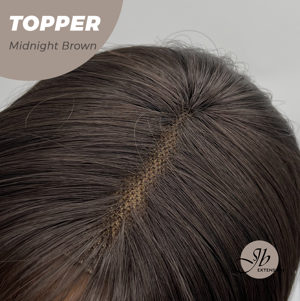 JBEXTENSION 28 Inches T Part Pre-Cut Frontlace Topper Clip in Synthetic Fiber Long Straight Topper Hair Piece Hair with Bangs for Women Clip in Top Crown Hair Clip on Toupee Hairpiece for Slight Hair Loss/Thinning Hair