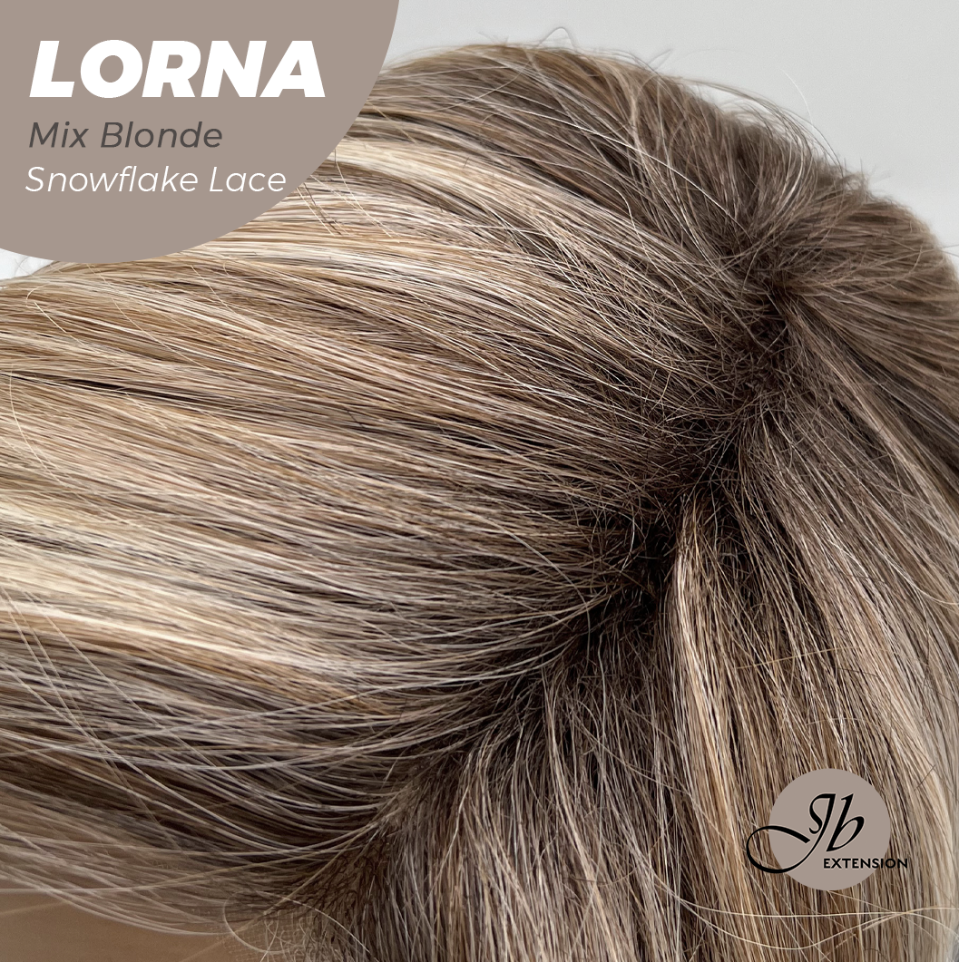 JBEXTENSION 18 Inches Mix Blonde Curly Pre-Cut Snowflake Lace Frontlace Glueless Wig LORNA SNOWFLAKE MIX BLONDE【PERMATEASE】【BENDY EAR TABS】- M/L