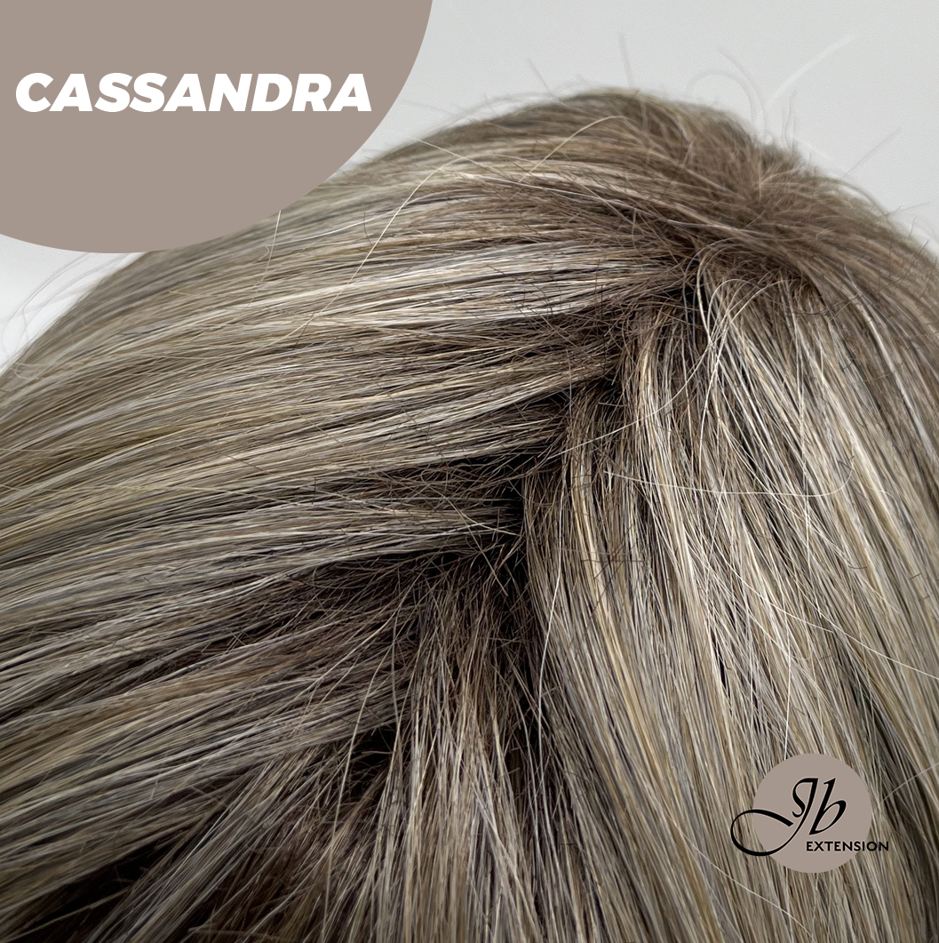 JBEXTENSION 18 Inches Ash Blonde White Wig with Bangs Women Fashion Full Machine Wig CASSANDRA【PLUS PERMATEASE】【BENDY EAR TABS】