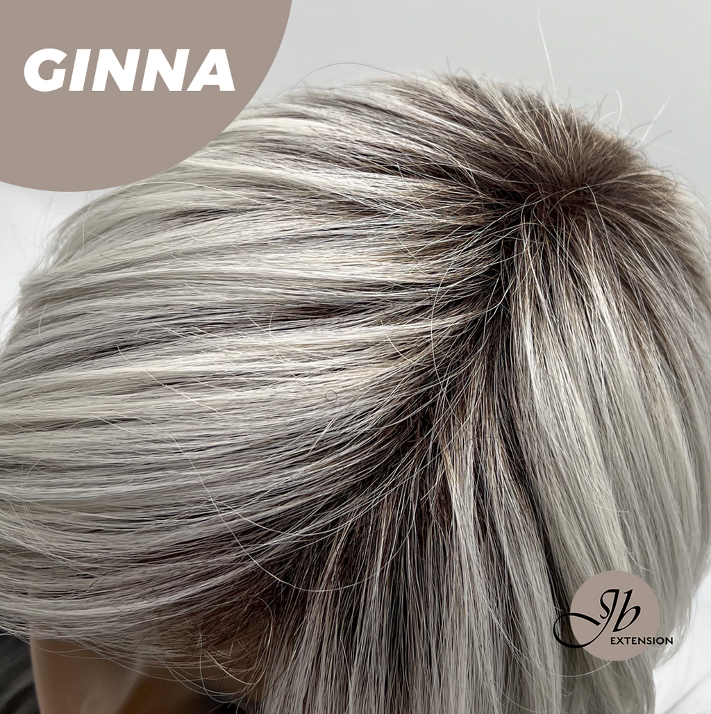 JBEXTENSION 19 Inches Grey Women Fashion Full Machine Wig GINNA【PLUS PERMATEASE】【BENDY EAR TABS】