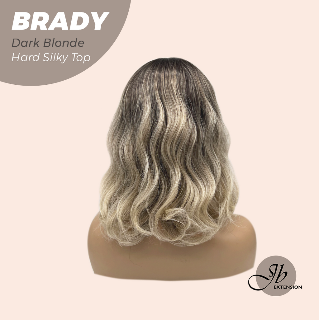 JBEXTENSION 12 Inches Scalpiana Wave Dark Blonde 3.5X4 Hard Silky Top Natural Scalp Effect Wig with Bang BRADY DARK BLONDE