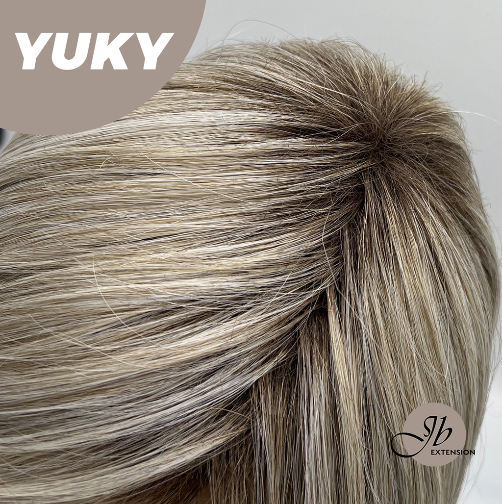 JBEXTENSION 14 Inches Ash Blonde White Wig Women Fashion Full Machine Wig YUKY【PLUS PERMATEASE】【BENDY EAR TABS】