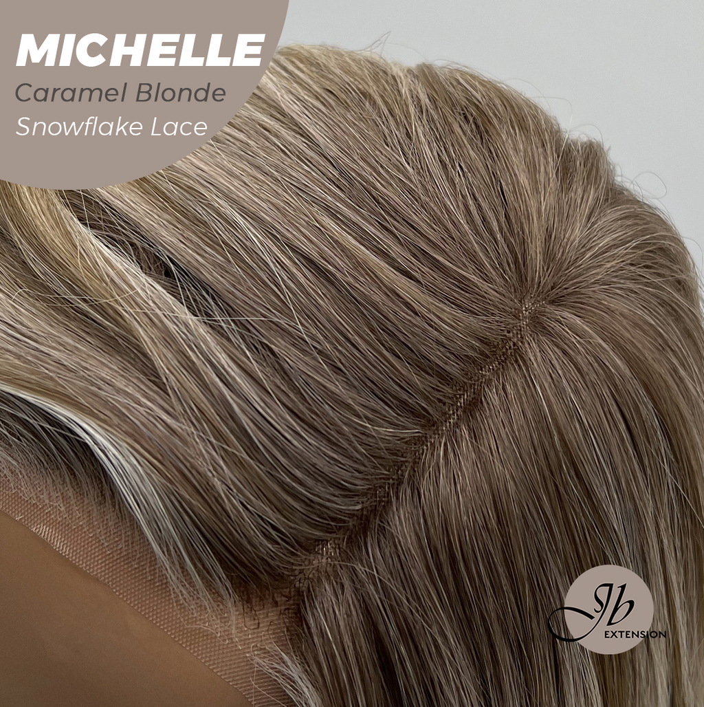 [PRE-ORDER] JBEXTENSION 10 Inches Caramel Blonde Pre-Cut Side Part Snowflake Lace Frontlace Glueless Wig MICHELLE CARAMEL BLONDE【BENDY EAR TABS】- S/M