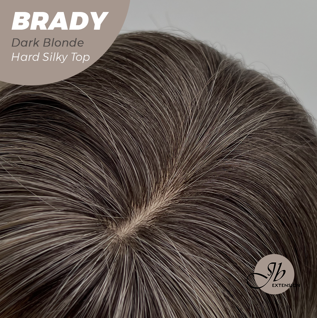 JBEXTENSION 12 Inches Scalpiana Wave Dark Blonde 3.5X4 Hard Silky Top Natural Scalp Effect Wig with Bang BRADY DARK BLONDE