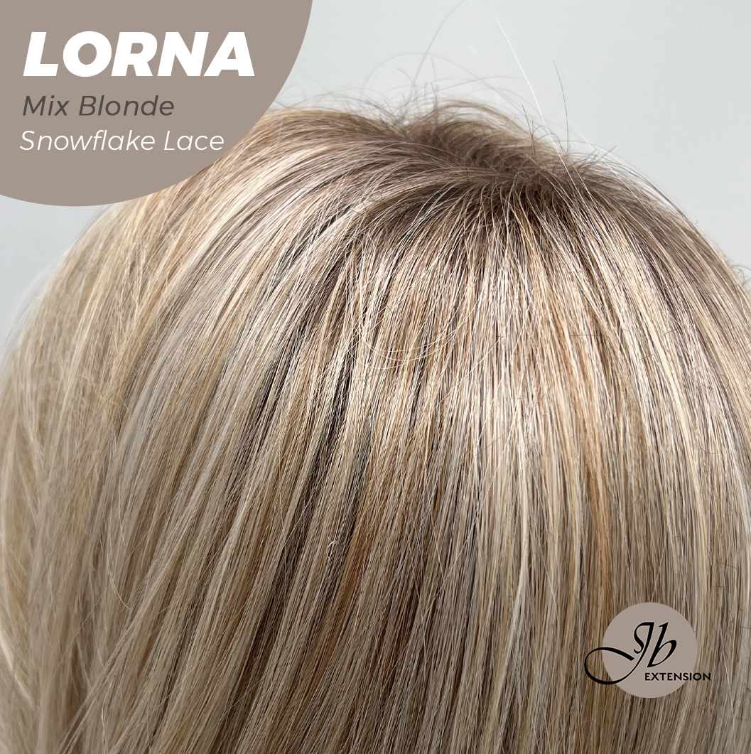 JBEXTENSION 18 Inches Mix Blonde Curly Pre-Cut Snowflake Lace Frontlace Glueless Wig LORNA SNOWFLAKE MIX BLONDE【PERMATEASE】【BENDY EAR TABS】- S/M