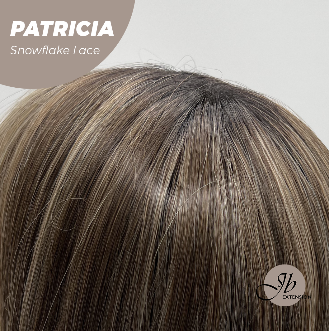 [PRE-ORDER] JBEXTENSION 17 Inches Dark Mix Blonde Pre-Cut T Part Snowflake Lace Frontlace Glueless Wig with Bangs PATRICIA【BENDY EAR TABS】