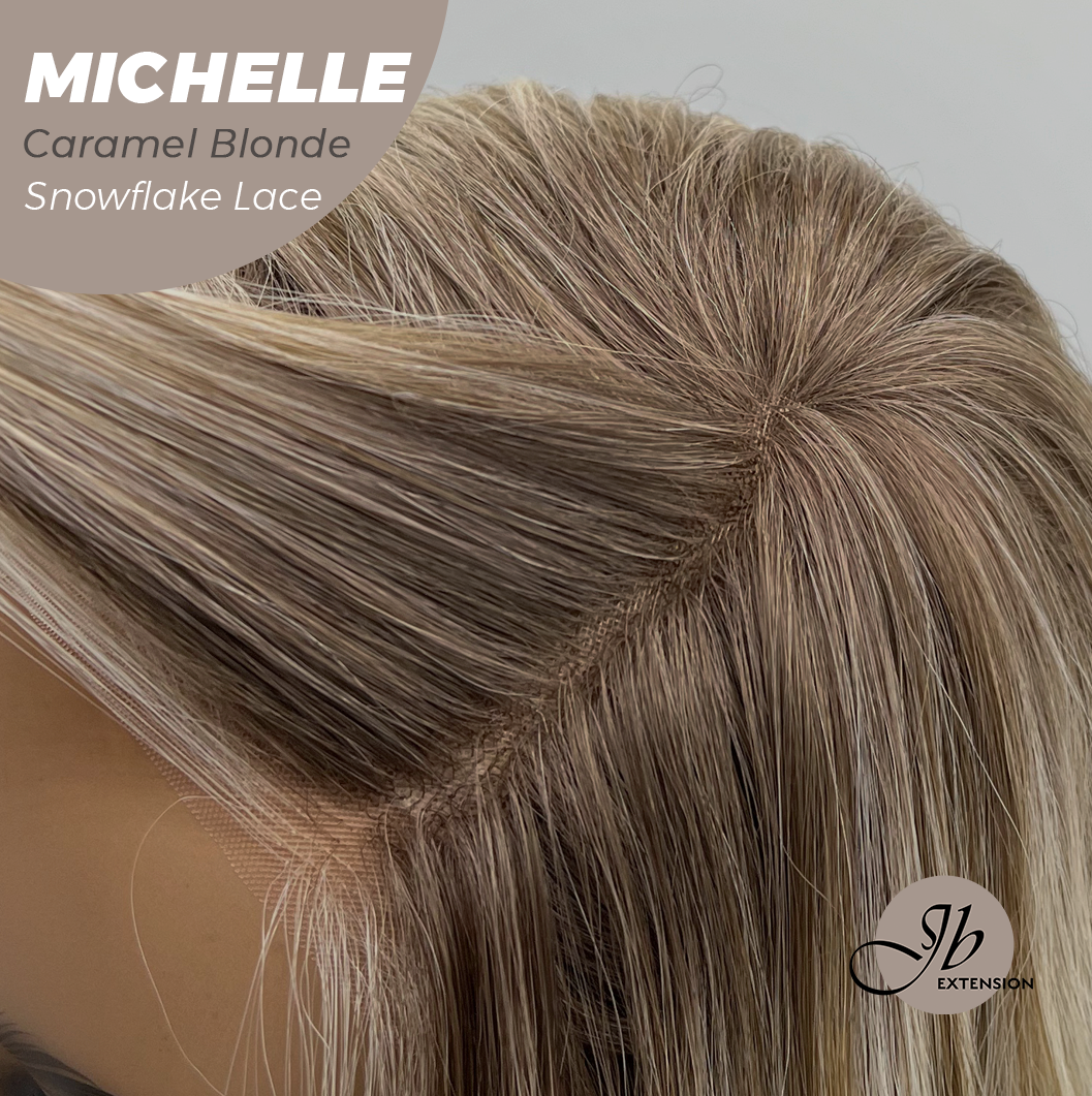 [PRE-ORDER] JBEXTENSION 10 Inches Caramel Blonde Pre-Cut Side Part Snowflake Lace Frontlace Glueless Wig MICHELLE CARAMEL BLONDE【BENDY EAR TABS】- S/M