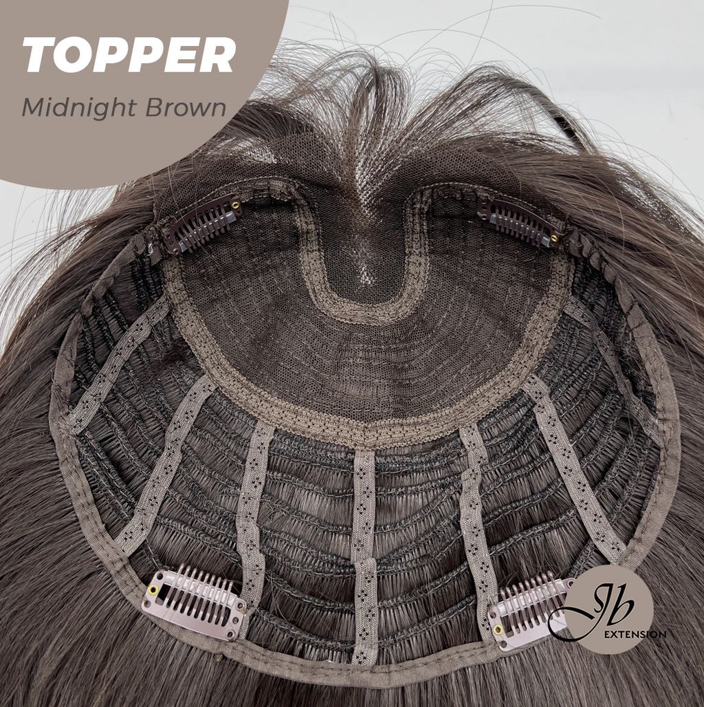 JBEXTENSION 28 Inches T Part Pre-Cut Frontlace Topper Clip in Synthetic Fiber Long Straight Topper Hair Piece Hair with Bangs for Women Clip in Top Crown Hair Clip on Toupee Hairpiece for Slight Hair Loss/Thinning Hair