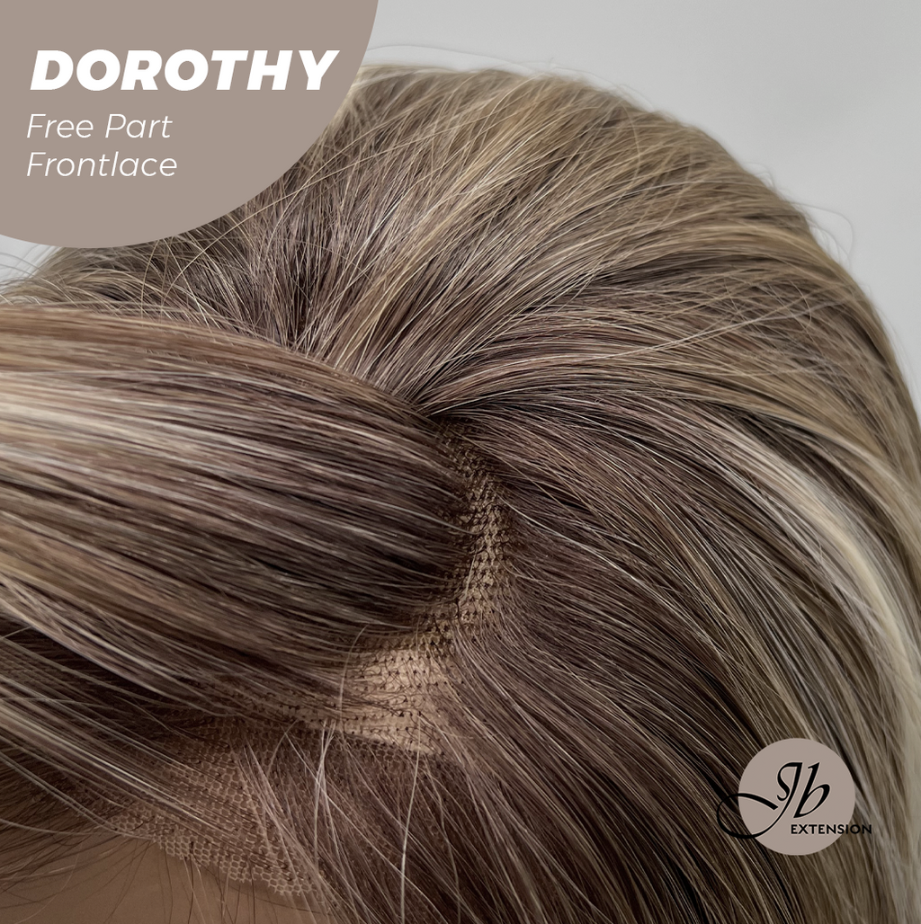 JBEXTENSION 22 Inches Mix Brown Curly Fiber X, Tangle Less Pre-Cut Free Part Frontlace Glueless Wig DOROTHY【FIBER X】