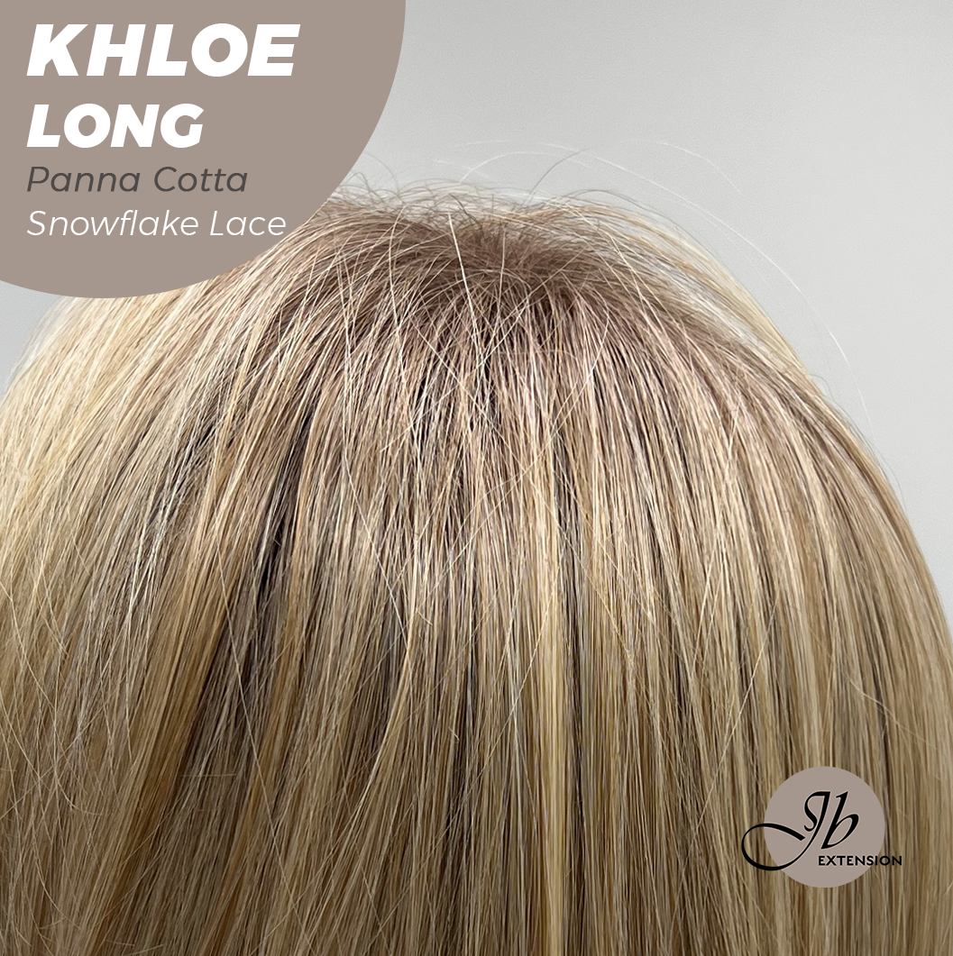 JBEXTENSION 18 Inches Panna Cotta Pre-Cut Snowflake Lace Frontlace Glueless Wig KHLOE LONG PANNA COTTA【PERMATEASE】【BENDY EAR TABS】- M/L