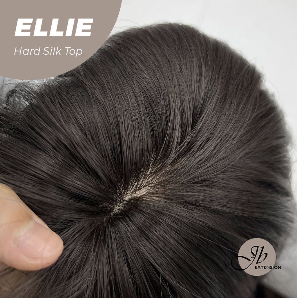 HOT OF SEASON - JBEXTENSION 26 Inches Scalpiana Tea Black Darkest Brown Wolf Cut 3.5X4 Hard Silky Top Natural Scalp Effect Wig With Bangs ELLIE SILK TOP