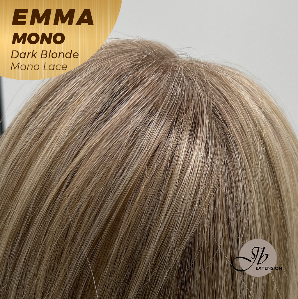 JBEXTENSION EMMA MONO Monofilament Handmade Wig 6X5 Full Monofilament Hand Tied Top Wig 14 Inche Dark Blonde Mono Lace Wig With Anti-slip Silicone Strips Glueless Wig EMMA MONO DARK BLONDE【BENDY EAR TABS】