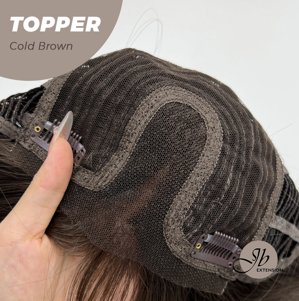 JBEXTENSION 28 Inches T Part Pre-Cut Frontlace Topper Clip in Synthetic Fiber Long Straight Topper Hair Piece Hair with Bangs for Women Clip in Top Crown Hair Clip on Toupee Hairpiece for Slight Hair Loss/Thinning Hair