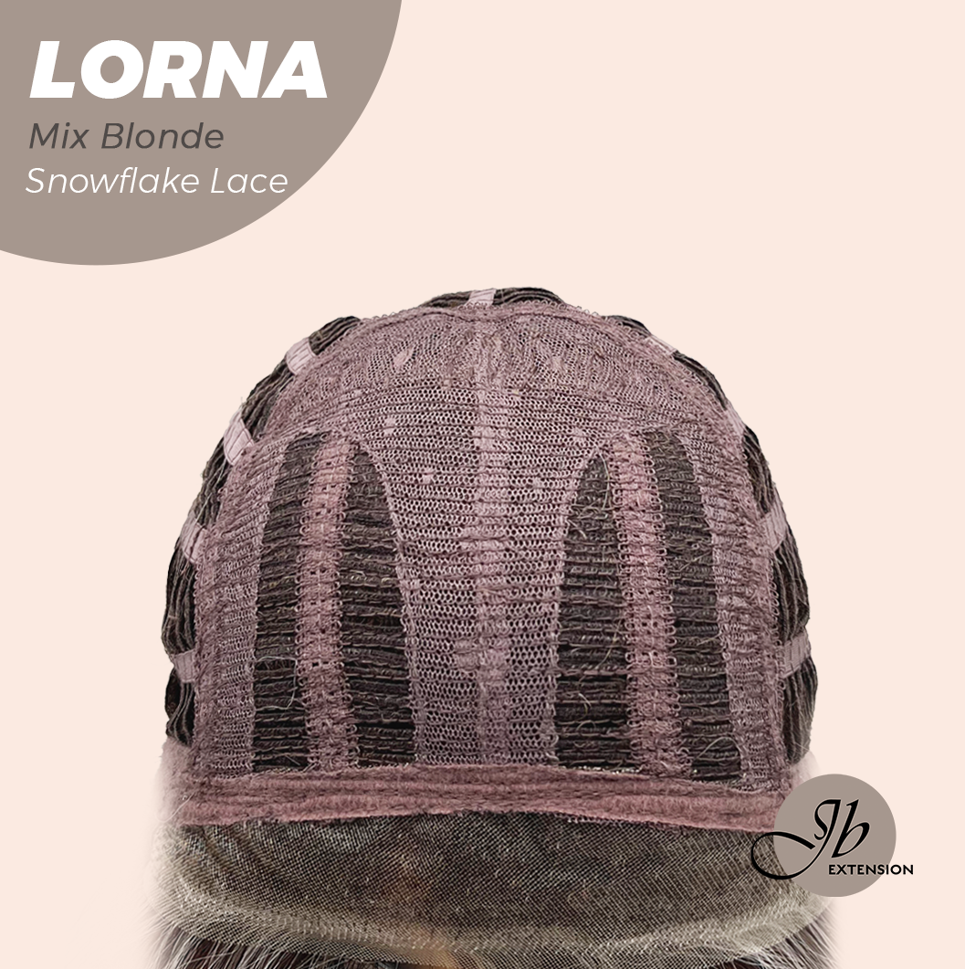 JBEXTENSION 18 Inches Mix Blonde Curly Pre-Cut Snowflake Lace Frontlace Glueless Wig LORNA SNOWFLAKE MIX BLONDE【PERMATEASE】【BENDY EAR TABS】- M/L