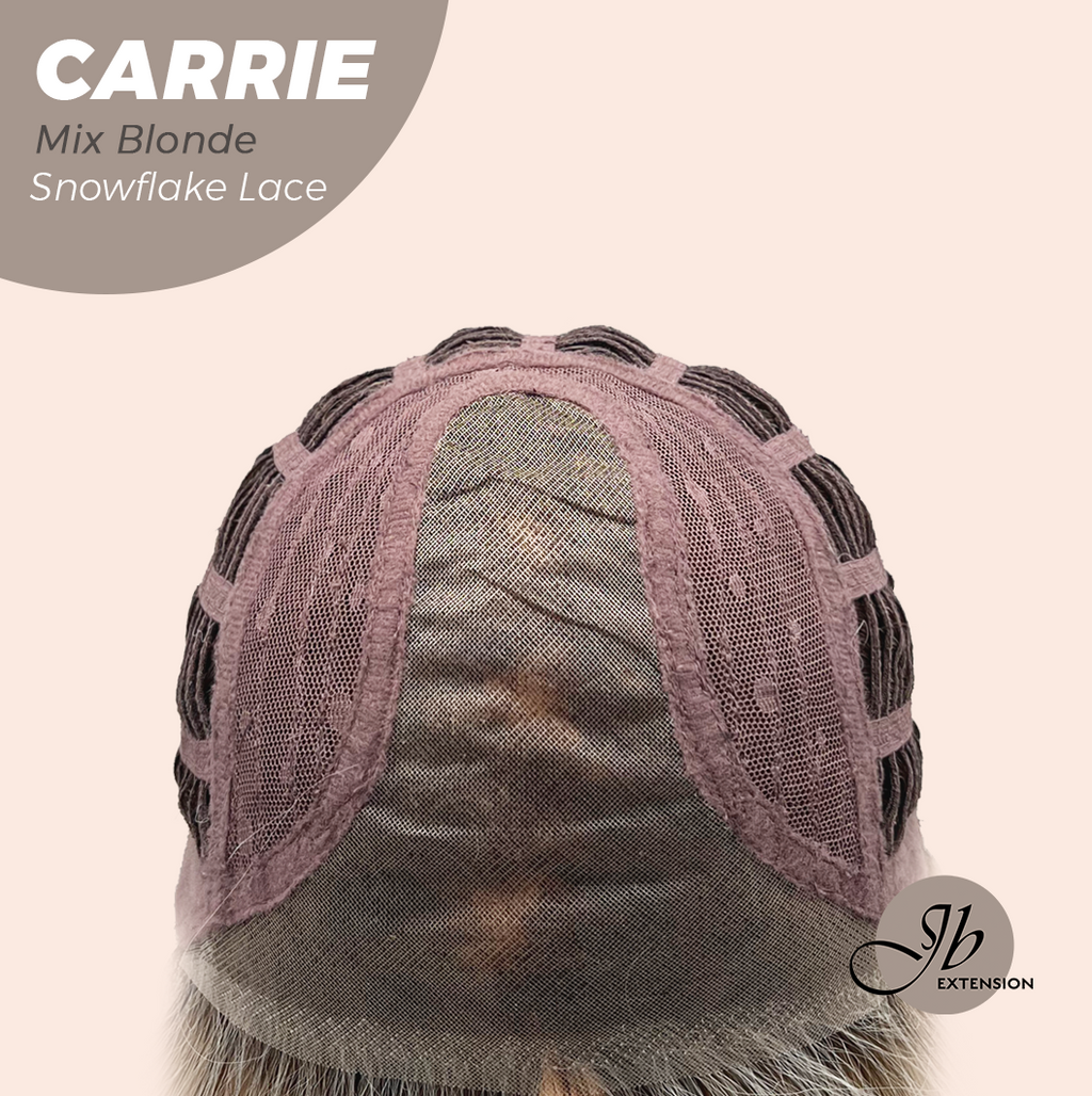 JBEXTENSION 11 Inches Short Hair Mix Blonde Pre-Cut T Part Snowflake Lace Frontlace Glueless Wig with Bangs CARRIE MIX BLONDE【BENDY EAR TABS】