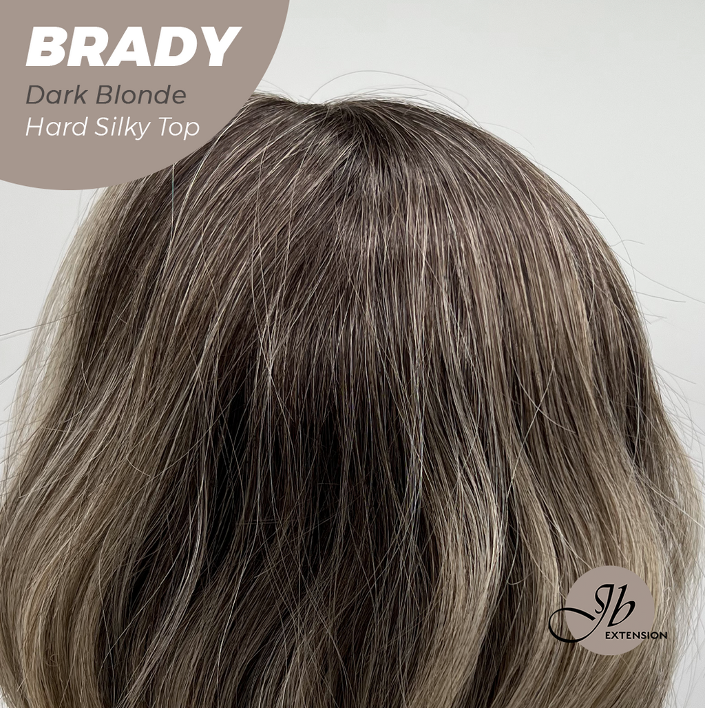 JBEXTENSION 12 Inches Scalpiana Wave Dark Blonde 3.5X4 Hard Silky Top Natural Scalp Effect Wig with Bang BRADY DARK BLONDE