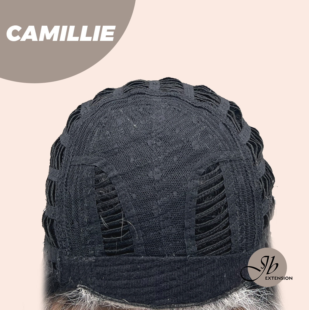 JBEXTENSION 14 Inches Grey Silver with Dark Root Women Fashion Full Machine Wig CAMILLIE【PLUS PERMATEASE】【BENDY EAR TABS】