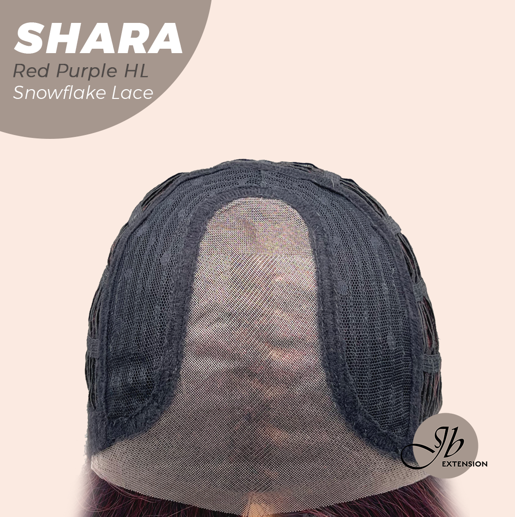 [PRE-ORDER] JBEXTENSION 17 Inches Curly Red Purple Highlight Pre-Cut T Part Snowflake Lace Frontlace Glueless Wig SHARA RED PURPLE HIGHLIGHT【BENDY EAR TABS】
