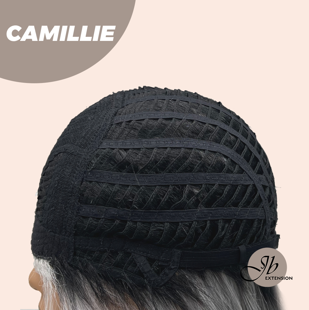 JBEXTENSION 14 Inches Grey Silver with Dark Root Women Fashion Full Machine Wig CAMILLIE【PLUS PERMATEASE】【BENDY EAR TABS】