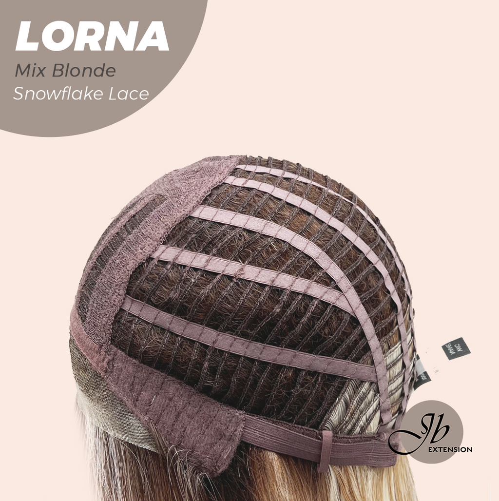 JBEXTENSION 18 Inches Mix Blonde Curly Pre-Cut Snowflake Lace Frontlace Glueless Wig LORNA SNOWFLAKE MIX BLONDE【PERMATEASE】【BENDY EAR TABS】- M/L