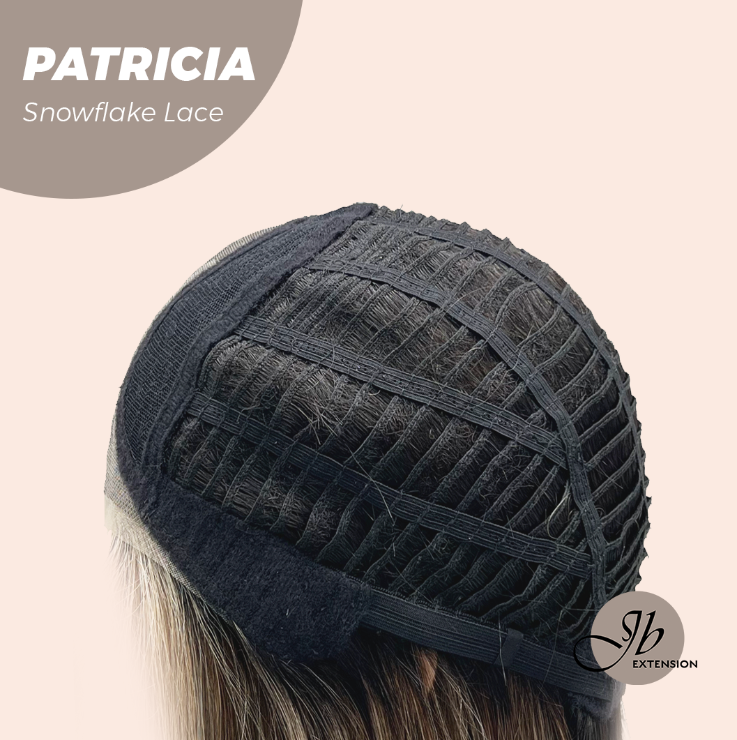 [PRE-ORDER] JBEXTENSION 17 Inches Dark Mix Blonde Pre-Cut T Part Snowflake Lace Frontlace Glueless Wig with Bangs PATRICIA【BENDY EAR TABS】