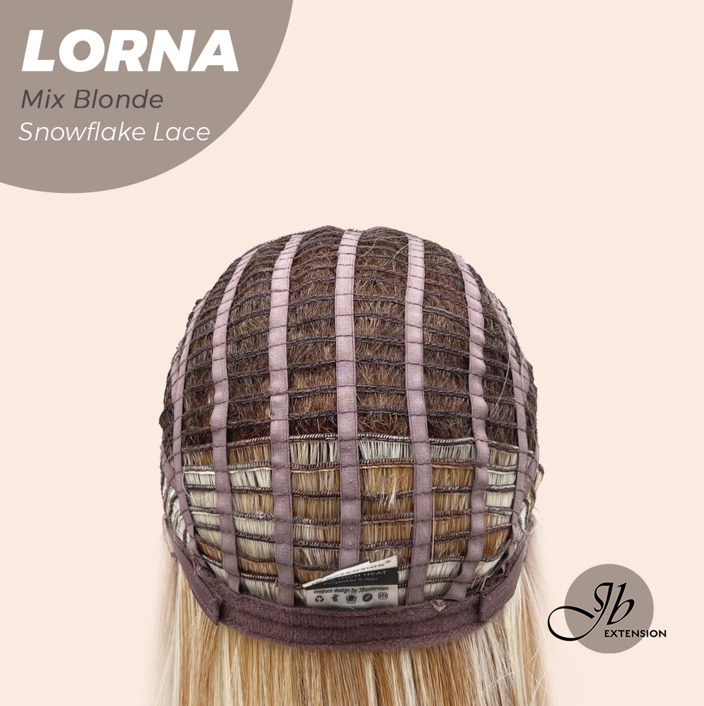 JBEXTENSION 18 Inches Mix Blonde Curly Pre-Cut Snowflake Lace Frontlace Glueless Wig LORNA SNOWFLAKE MIX BLONDE【PERMATEASE】【BENDY EAR TABS】- S/M
