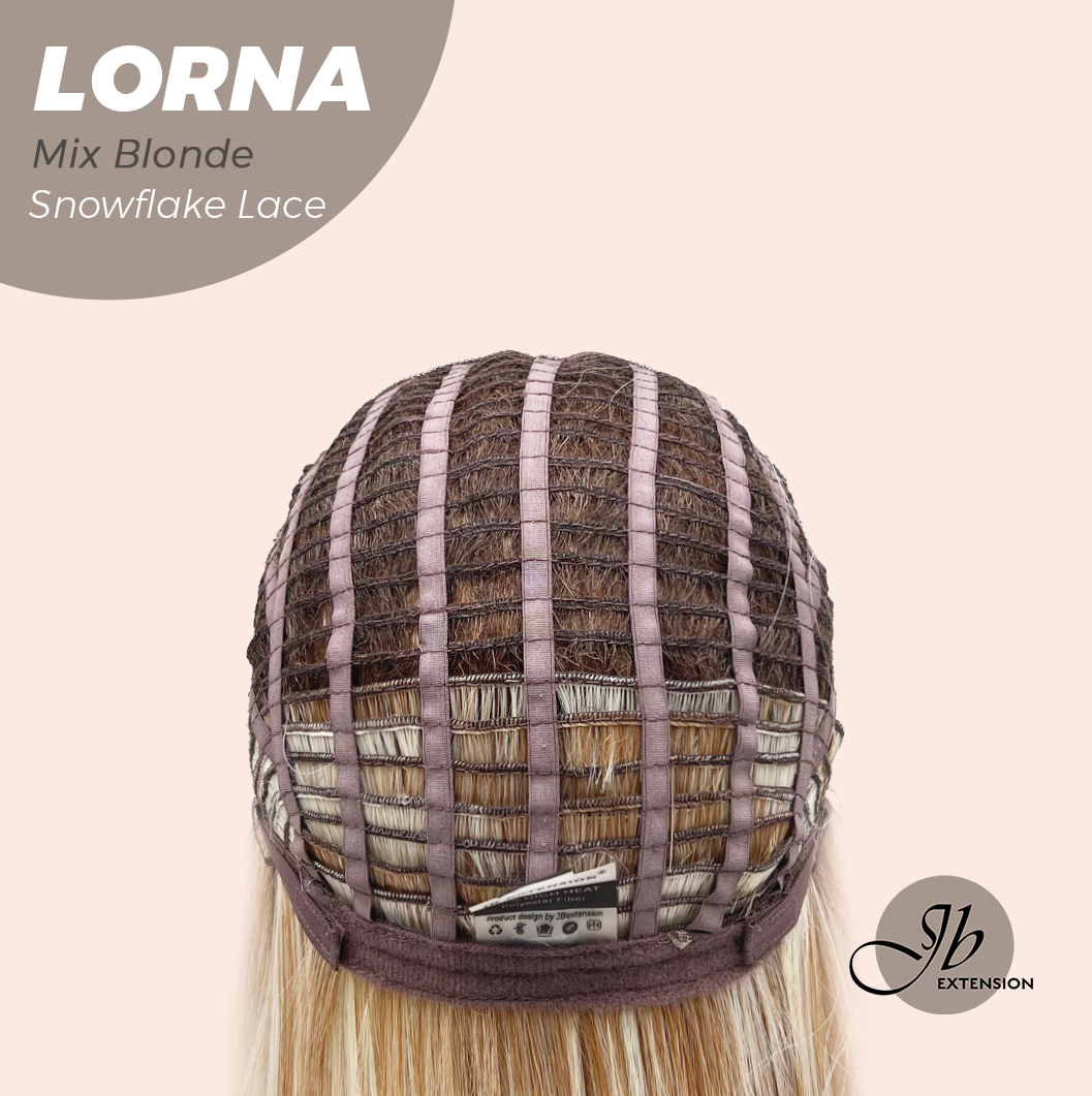 JBEXTENSION 18 Inches Mix Blonde Curly Pre-Cut Snowflake Lace Frontlace Glueless Wig LORNA SNOWFLAKE MIX BLONDE【PERMATEASE】【BENDY EAR TABS】- S/M