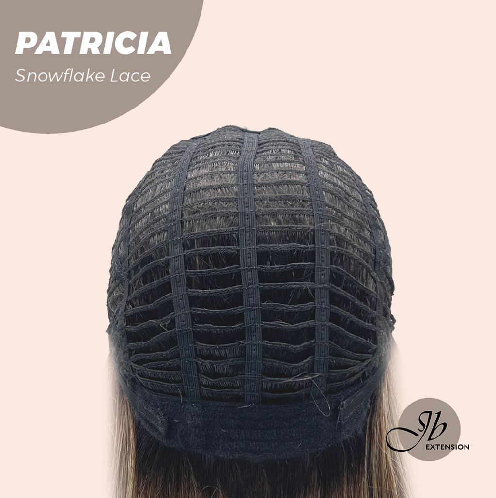 [PRE-ORDER] JBEXTENSION 17 Inches Dark Mix Blonde Pre-Cut T Part Snowflake Lace Frontlace Glueless Wig with Bangs PATRICIA【BENDY EAR TABS】