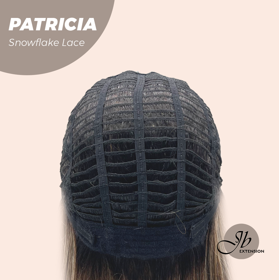 [PRE-ORDER] JBEXTENSION 17 Inches Dark Mix Blonde Pre-Cut T Part Snowflake Lace Frontlace Glueless Wig with Bangs PATRICIA【BENDY EAR TABS】