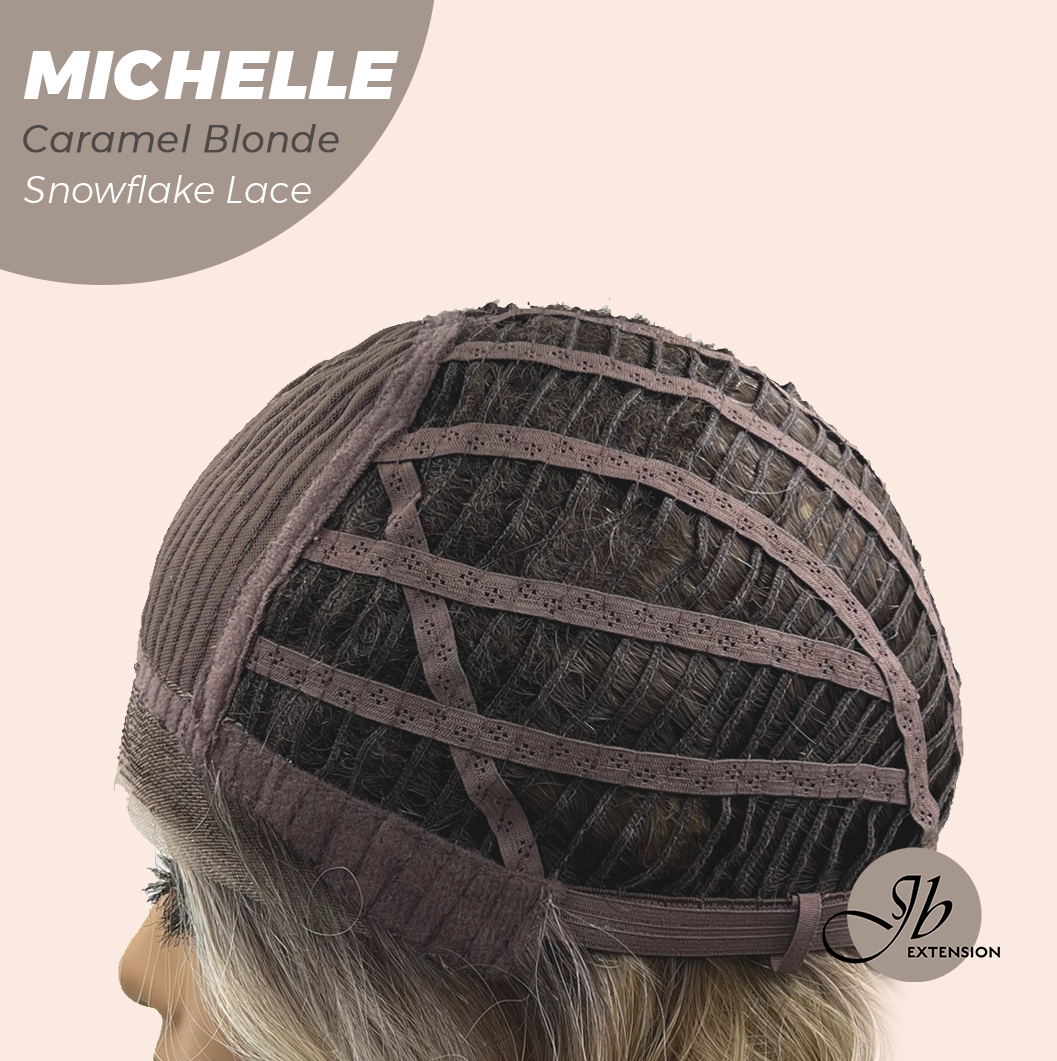 [PRE-ORDER] JBEXTENSION 10 Inches Caramel Blonde Pre-Cut Side Part Snowflake Lace Frontlace Glueless Wig MICHELLE CARAMEL BLONDE【BENDY EAR TABS】- S/M