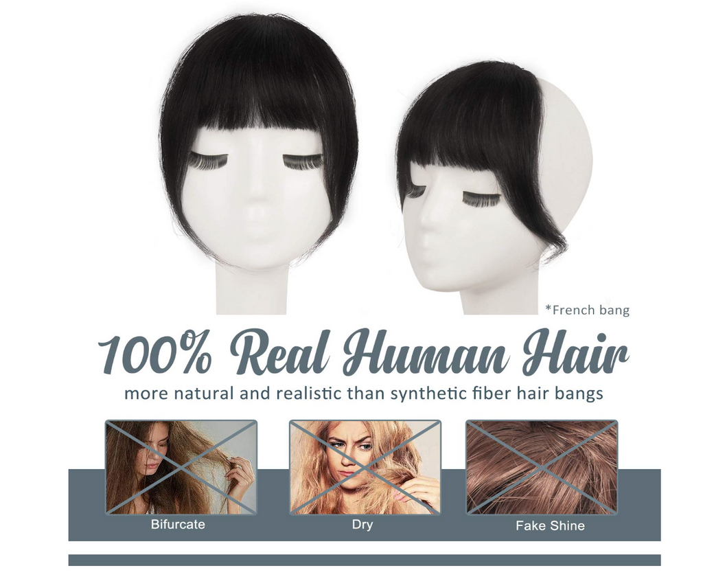 JBEXTENSION Clip in Bangs,  100% Human Hair Bangs Extensions French Bangs with Temples Clip on Fringe Bangs Real Hair for Women Natural Color Washable/Dyeable
