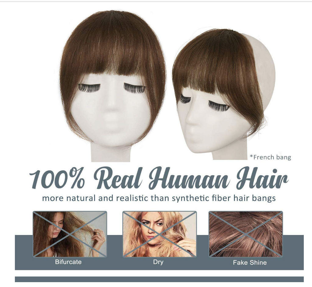 JBEXTENSION Clip in Bangs,  100% Human Hair Bangs Extensions French Bangs with Temples Clip on Fringe Bangs Real Hair for Women Natural Color Washable/Dyeable