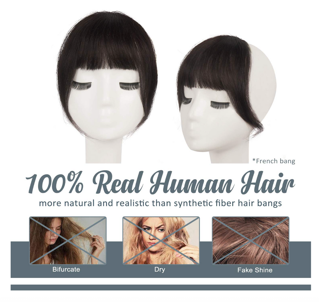 JBEXTENSION Clip in Bangs,  100% Human Hair Bangs Extensions French Bangs with Temples Clip on Fringe Bangs Real Hair for Women Natural Color Washable/Dyeable